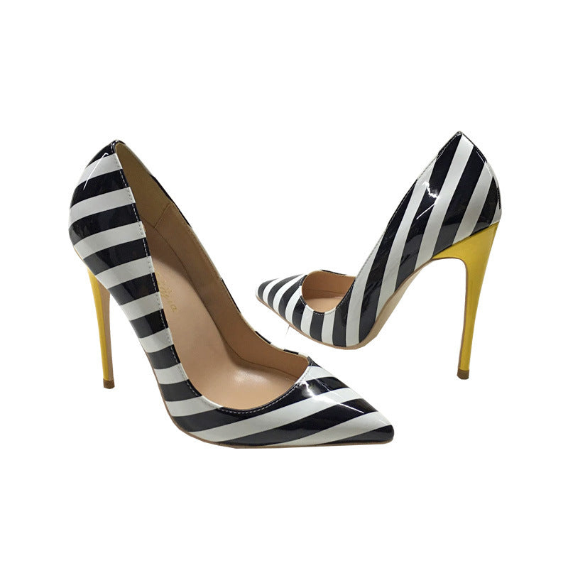 Striped Pointed Toe Stiletto High heels. Women pumps.