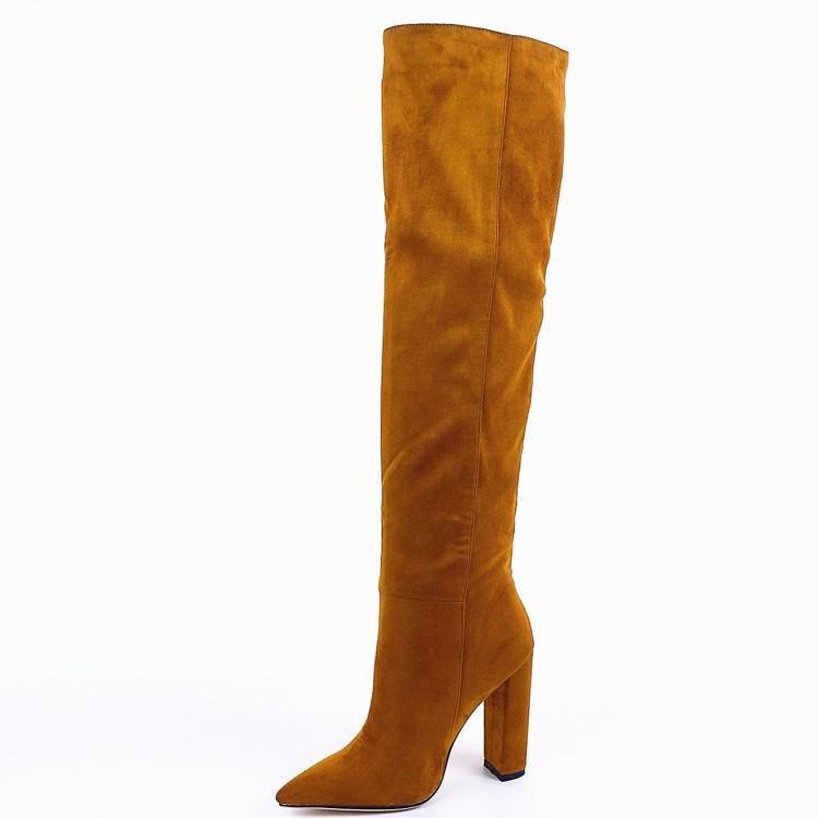 Women's Fashion Over The Knee Stretch Chunky Heel, Pointed Toe High Heel Boots