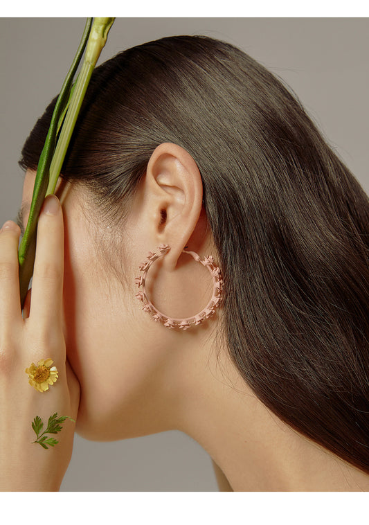 Exaggerated Floral Hoop Earrings for Women