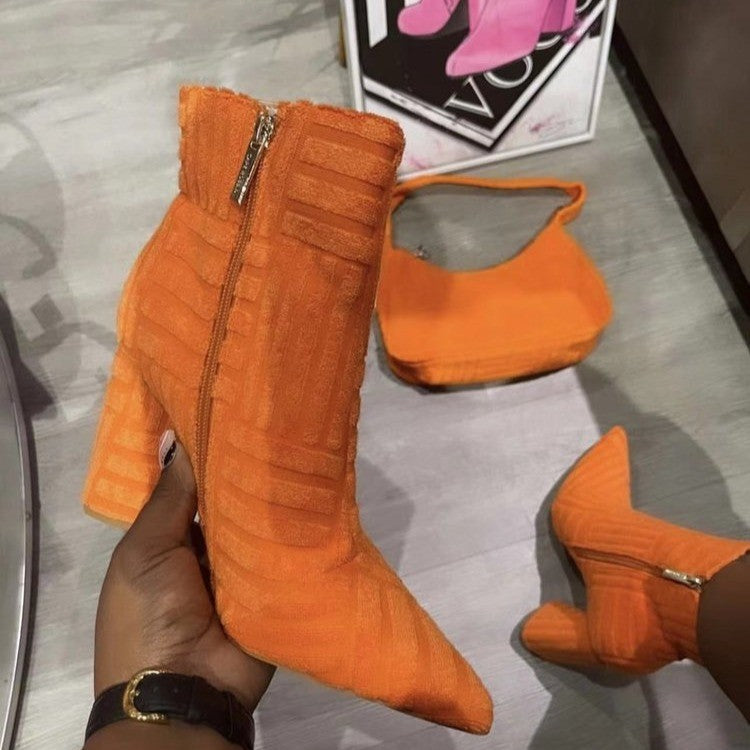 Women Fashion Pionted Toe Heel Boots Shoes