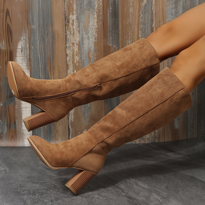 Women's Plus Size Long Side Zipper, Medium Chunky Heel Biker Boots