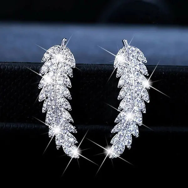 Fashionable Leaf Earrings with Zirconia for Women