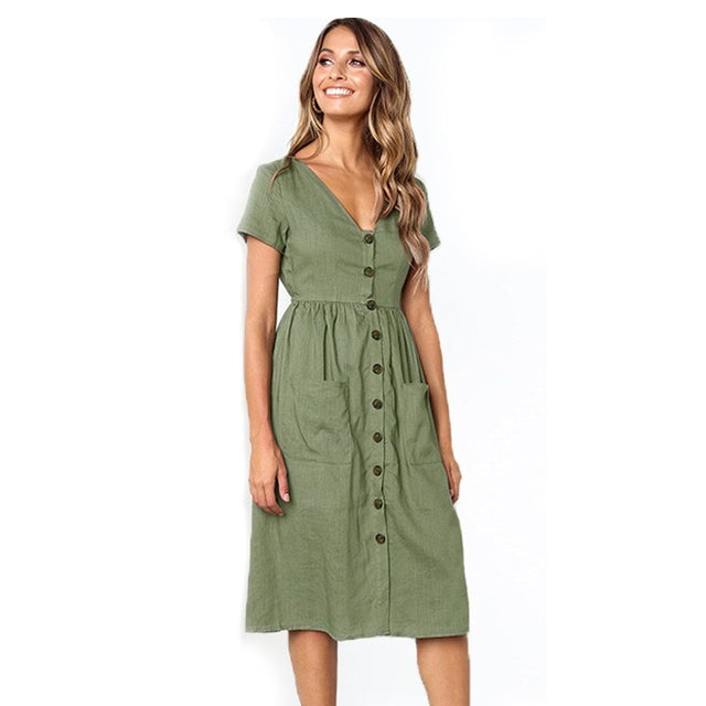 Maternity Dress with Button and Pocket Details