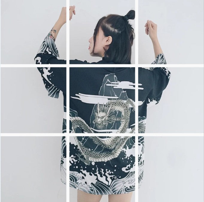 Korean version of the wild five-point sleeve Japanese style and wind feather weaving sunscreen chiffon cardigan women's clothing