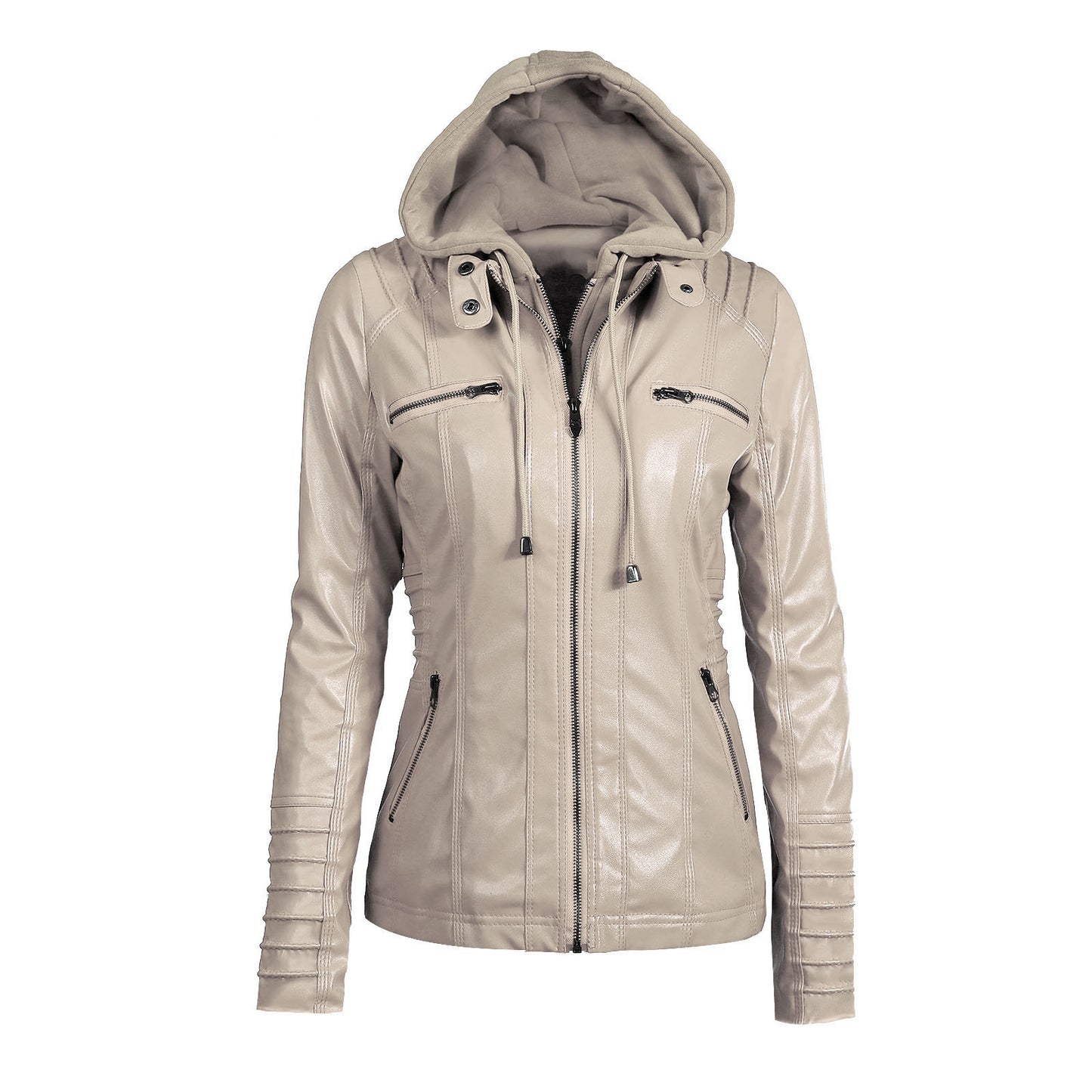 Hooded Faux Leather Jacket, Pu Leather Coat