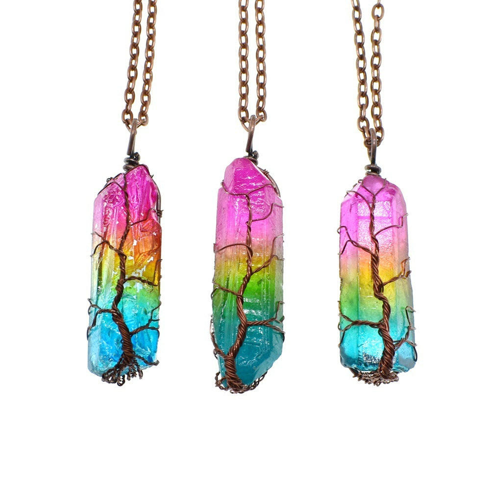 Hot Selling Stone Crystal Pillar Tree Of Life Pendant, Fashion Necklace
