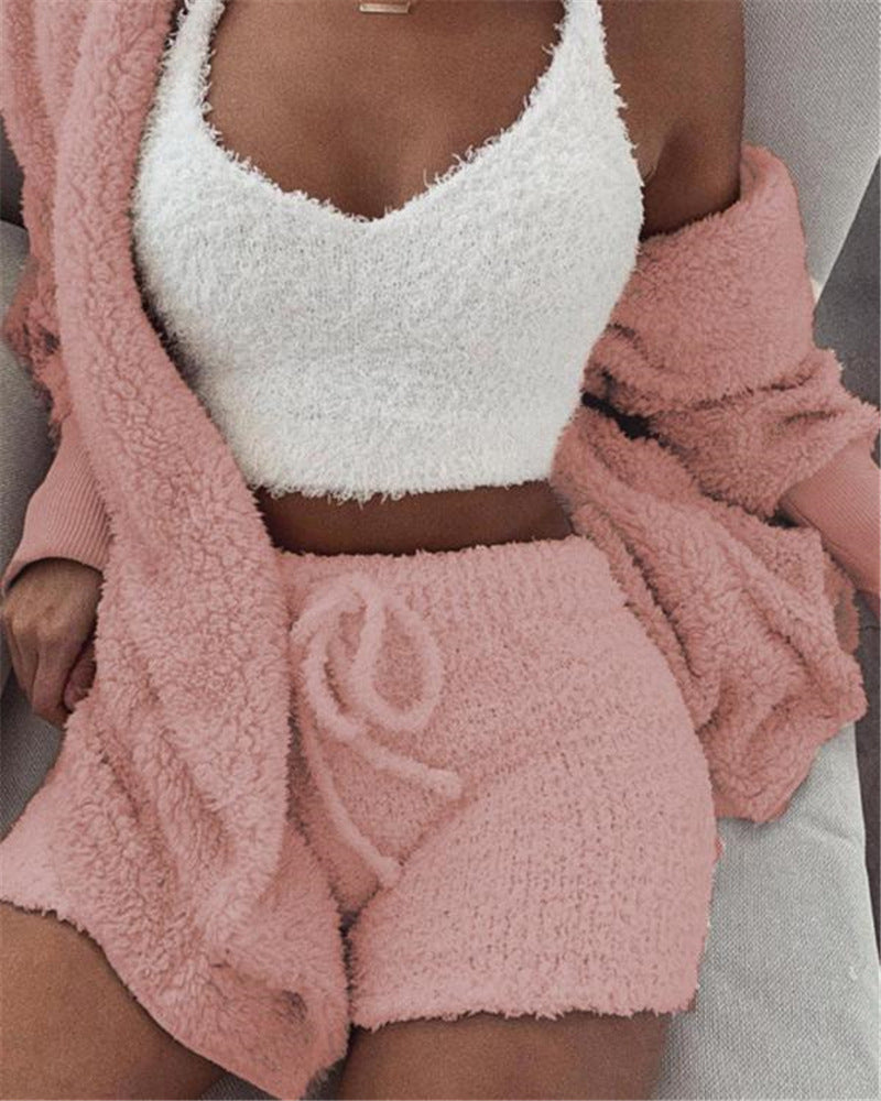 3pcs Womens Long Sleeve Crop Tank Top Clothing, Pajama Set