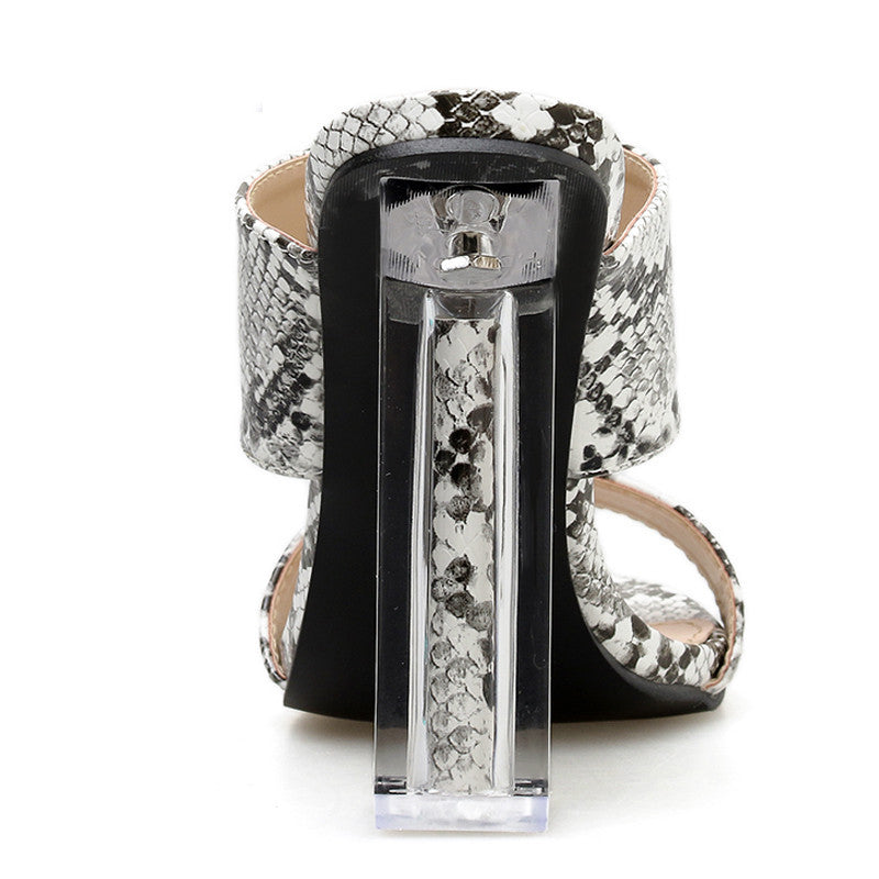 Crystal high heel snake print sandals. women shoes
