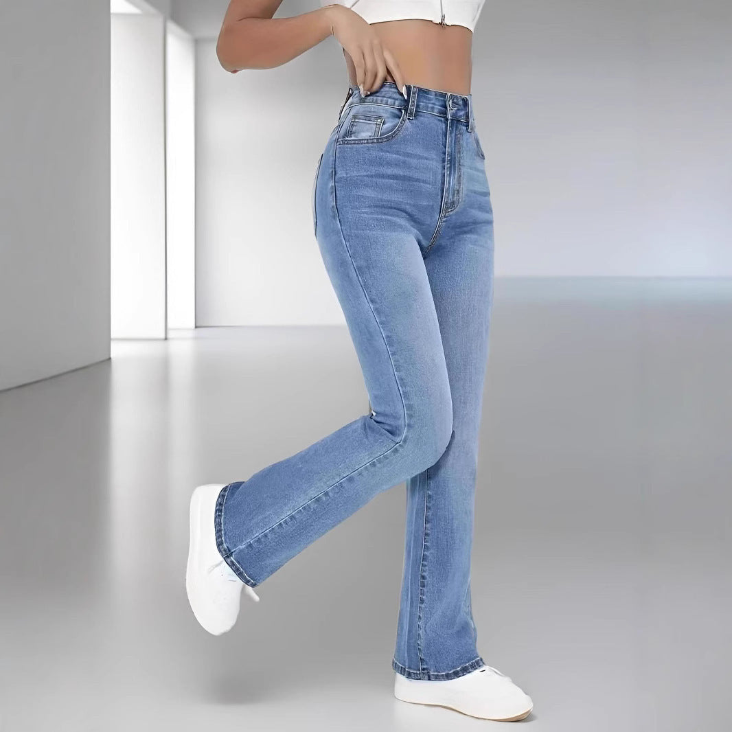 Women Skinny Light Blue Jeans. Slim-fit Figure Flattering Pants