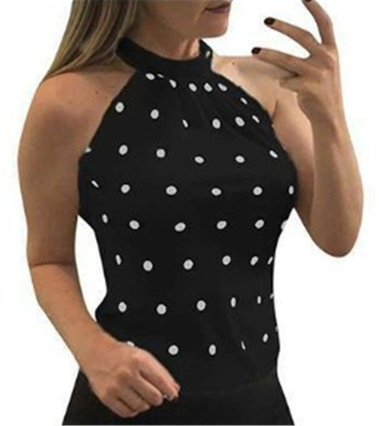 Polka Dot Print Halter Slim Tank Top Spot Clothing