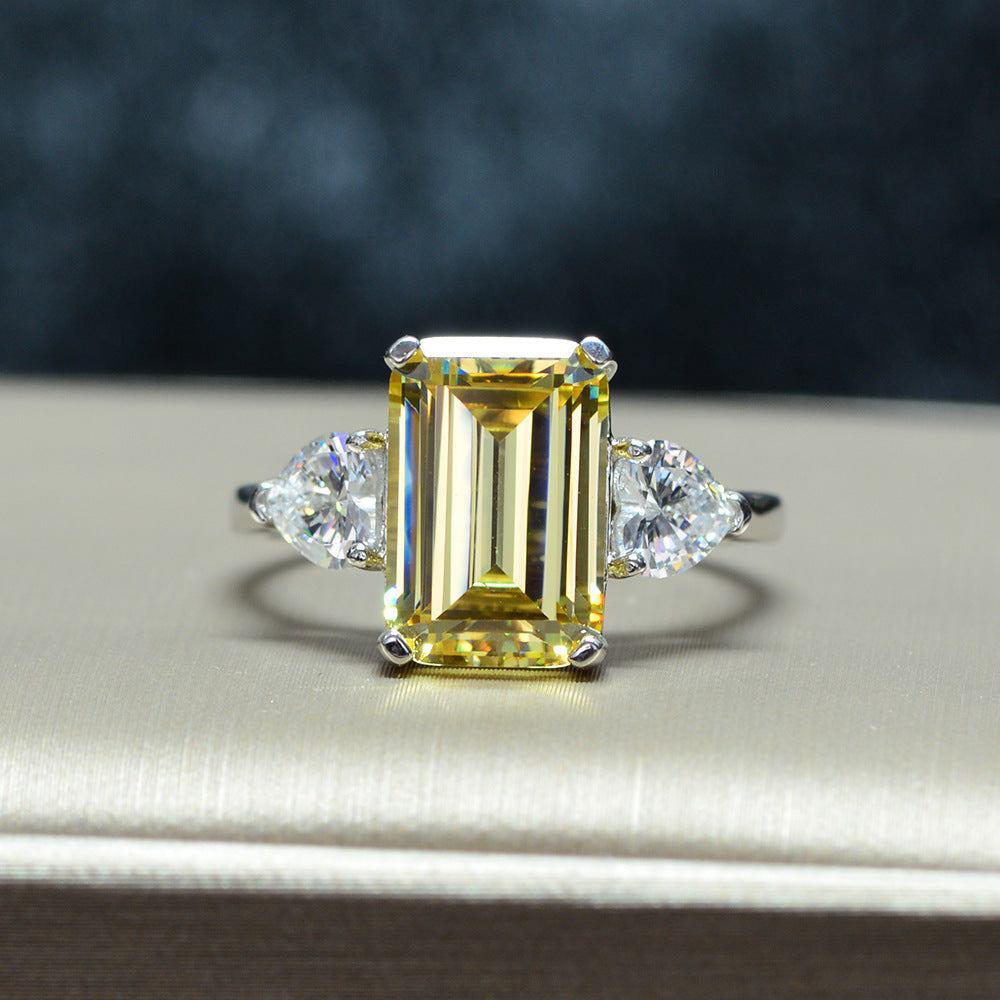 S925 Sterling Silver Artificial High Carbon Diamond 7 Carat Aquamarine Ring