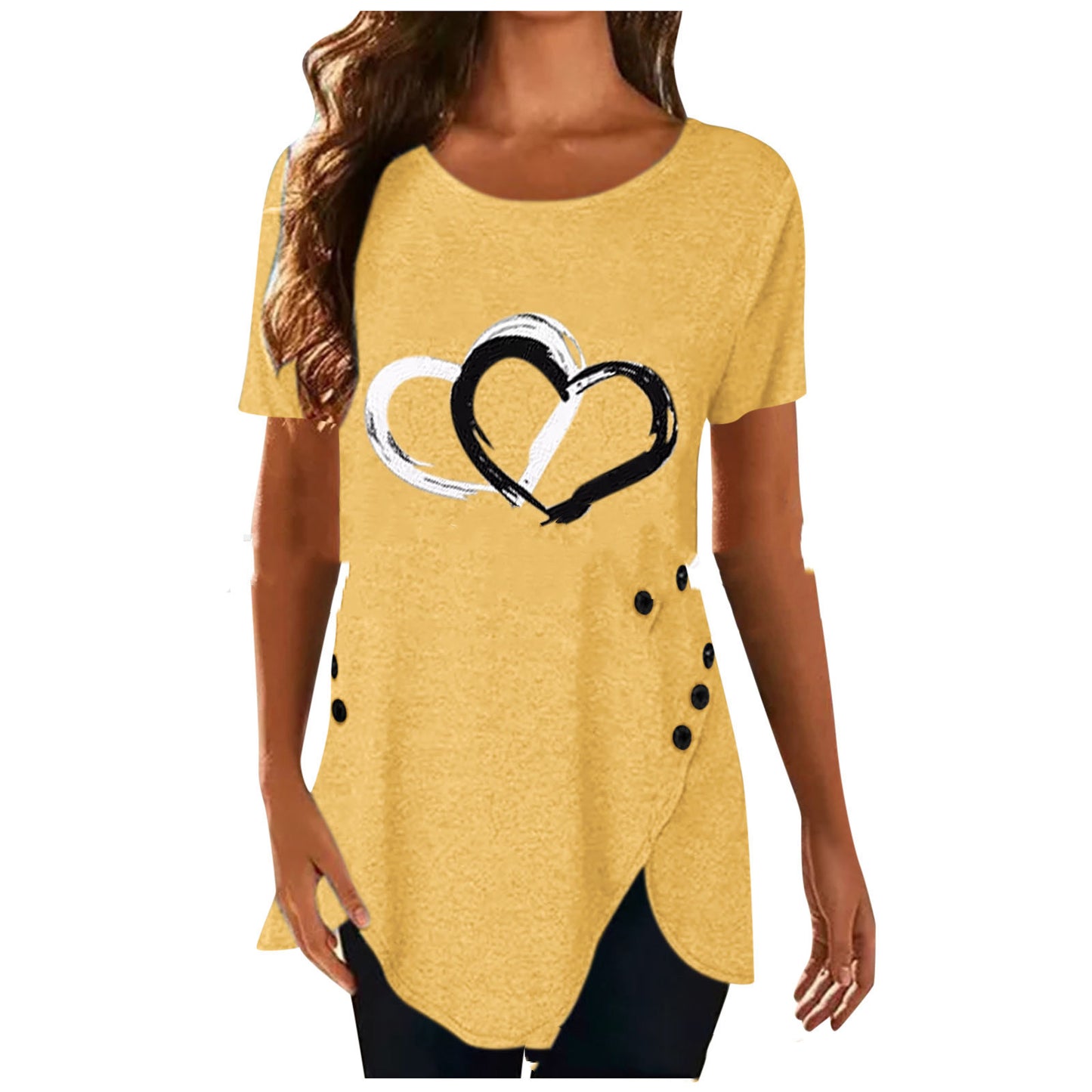 Love Print Irregular Button Short Sleeved T shirt