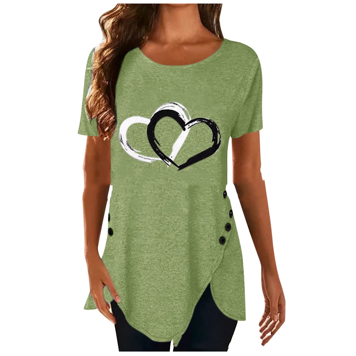 Love Print Irregular Button Short Sleeved T shirt