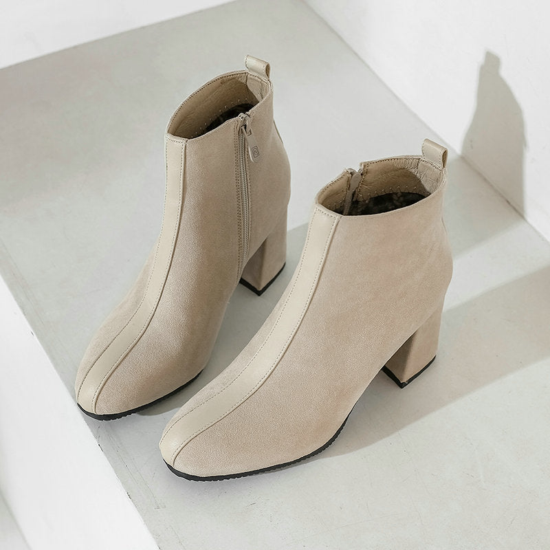 Square Toe Thick Heel Martin Short Women Suede Boots