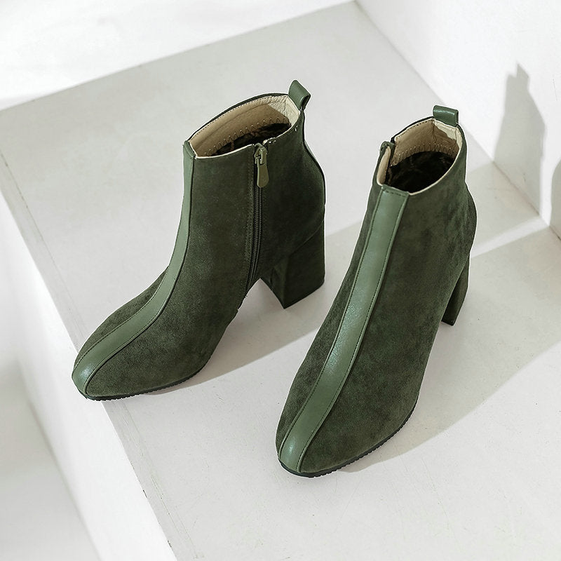 Square Toe Thick Heel Martin Short Women Suede Boots