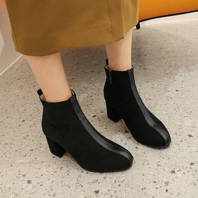 Square Toe Thick Heel Martin Short Women Suede Boots