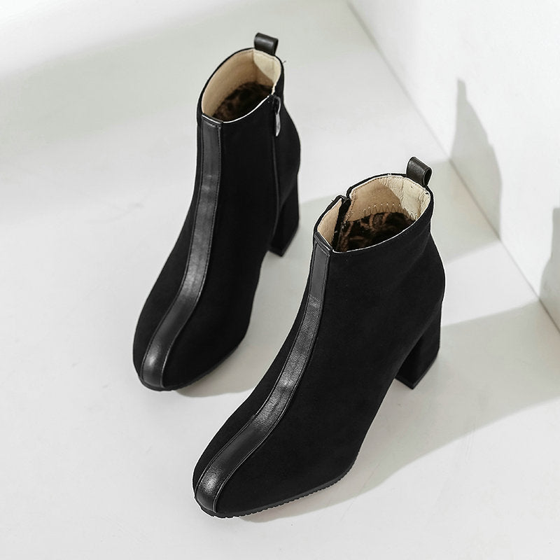 Square Toe Thick Heel Martin Short Women Suede Boots