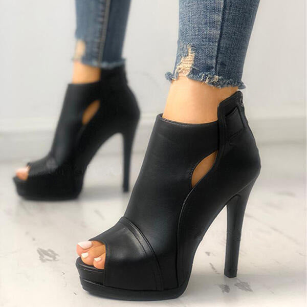 Women Hollow Square Heel Office Shoes. Platform Breathable Boots