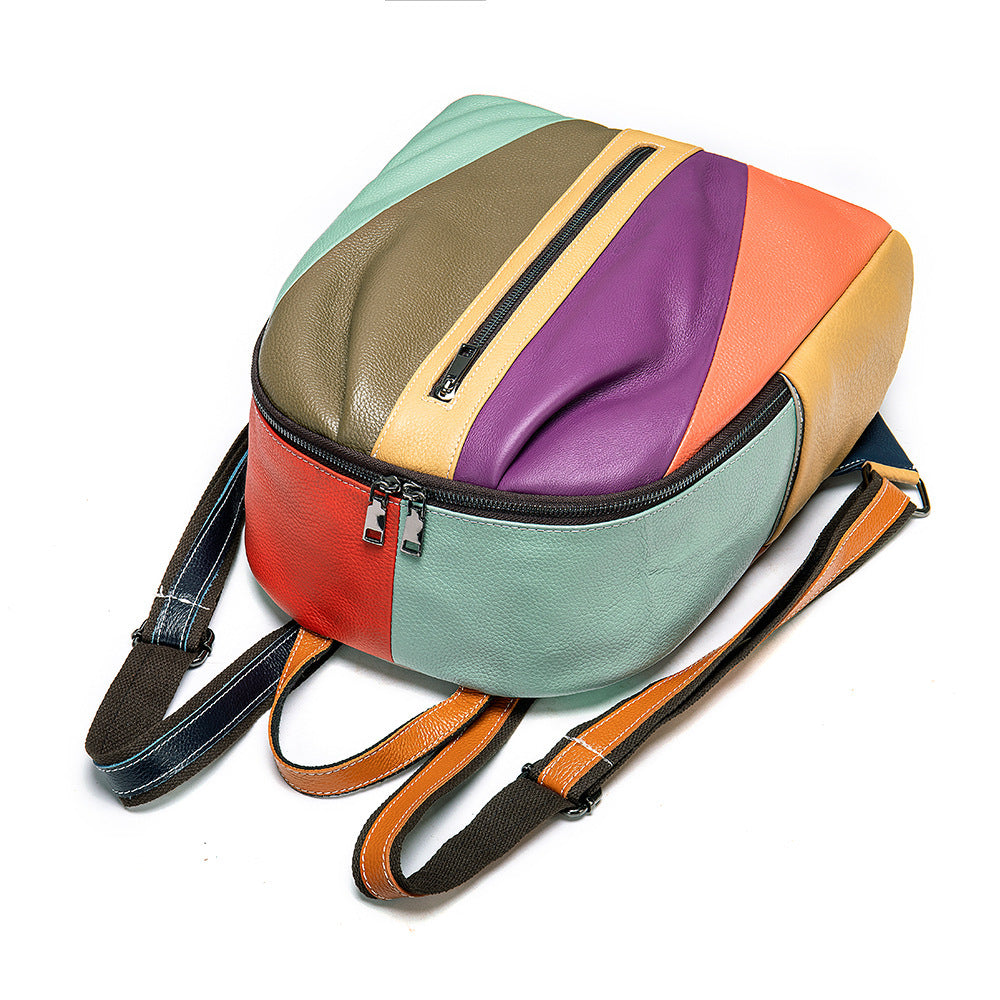 Leather Stitching, Color Backpack, Casual Handbags