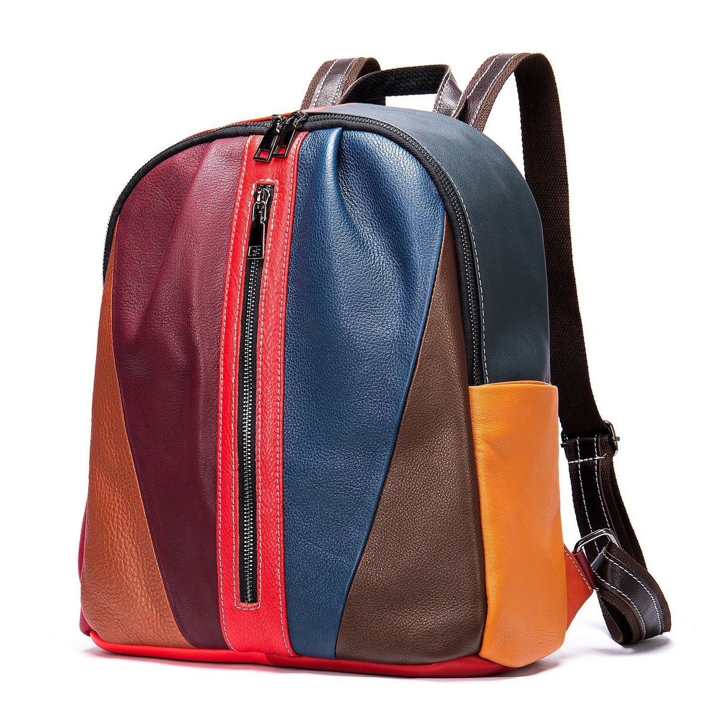 Leather Stitching, Color Backpack, Casual Handbags