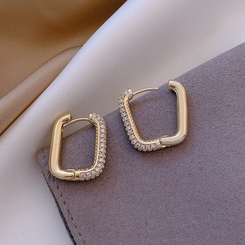 Geometric Square Zircon French Earrings