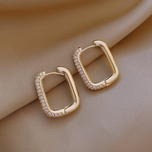 Geometric Square Zircon French Earrings