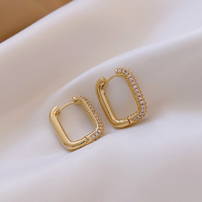 Geometric Square Zircon French Earrings