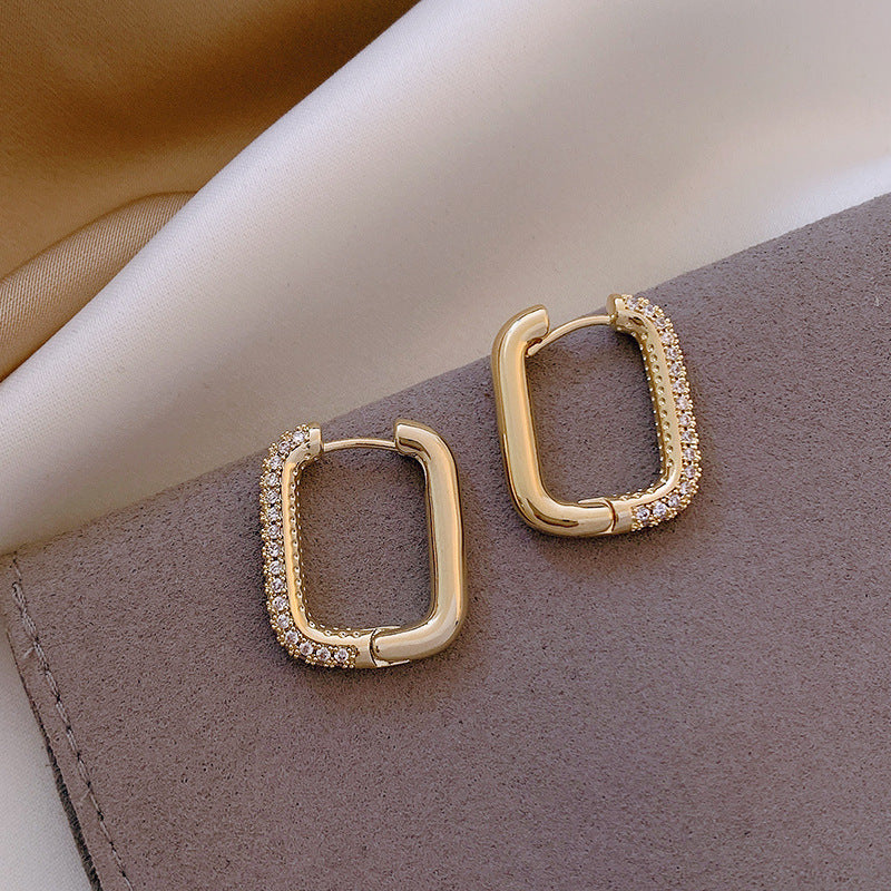Geometric Square Zircon French Earrings