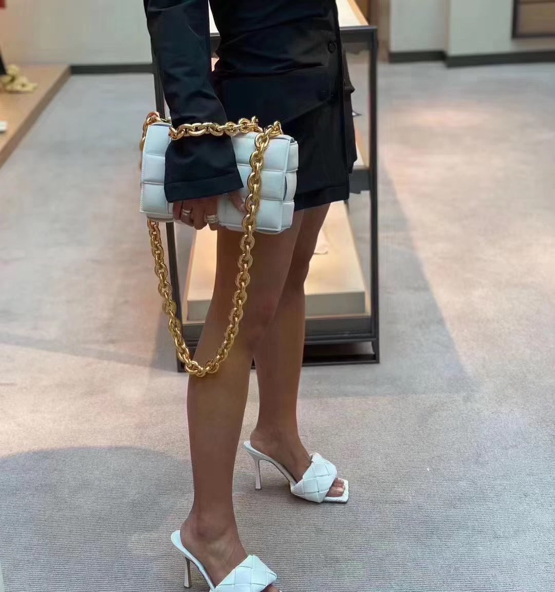 Cowhide Small Square handbags. Bag Chain