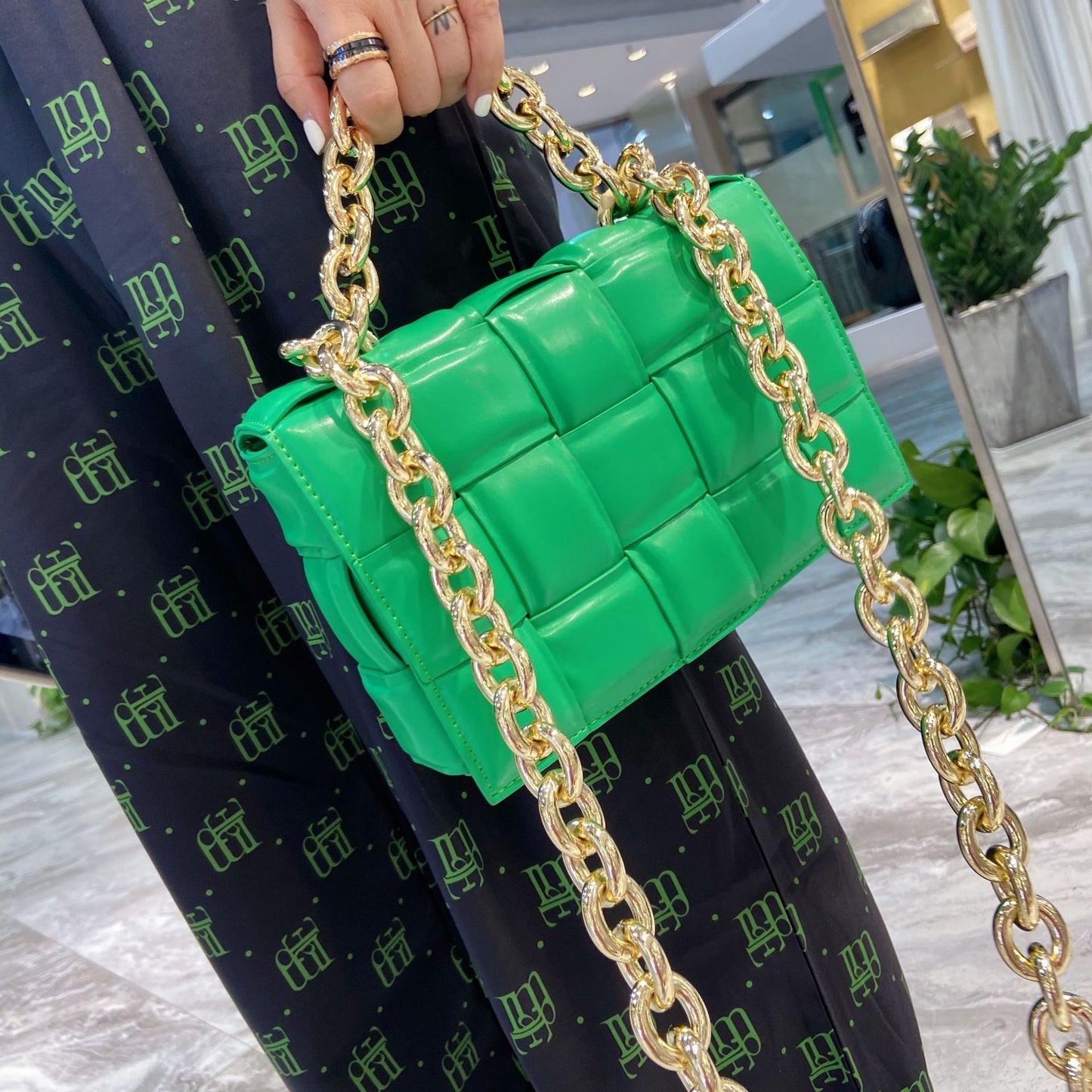 Cowhide Small Square handbags. Bag Chain