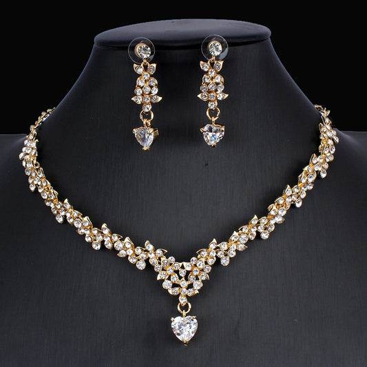 Golden Zircon Jewelry Set, Two piece Bridal Necklace and Earrings