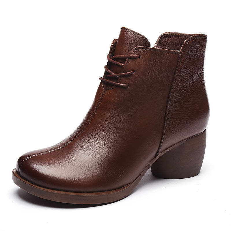 New Retro Comfortable Thick Heel Women Leather Boots