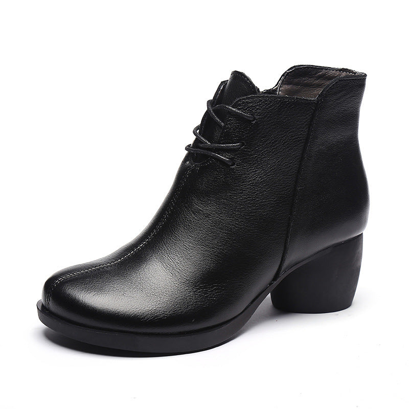 New Retro Comfortable Thick Heel Women Leather Boots