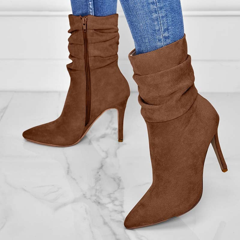 Pointed Toe Stiletto Heel Ankle Boots For Women. Side Zipper Shoes