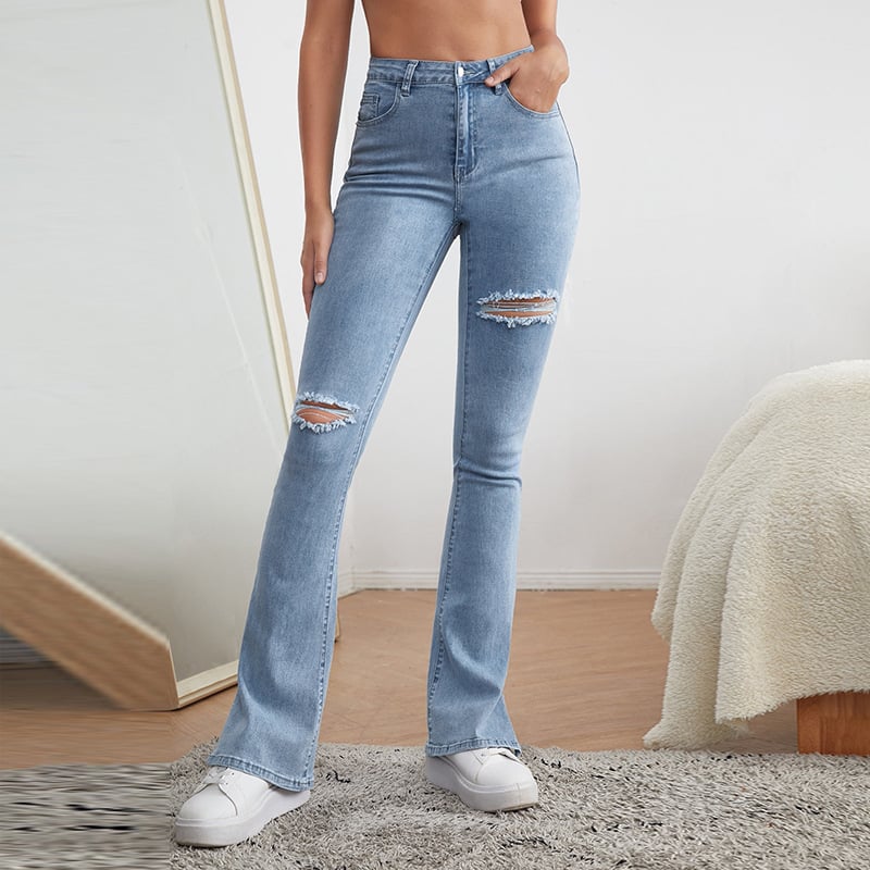 High Waist Slim Women's Jeans with Micro Horn Detail