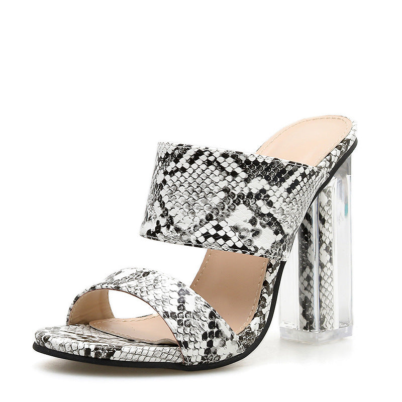Crystal high heel snake print sandals. women shoes