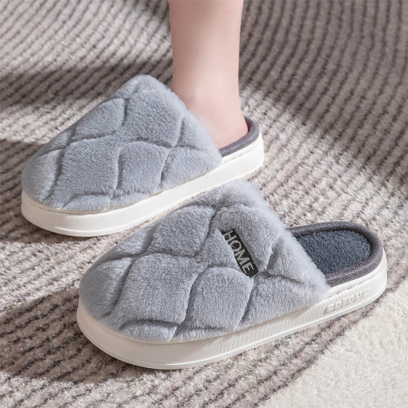 Plush Winter Indoor Warm Slippers. Solid Floor House Couple Shoes