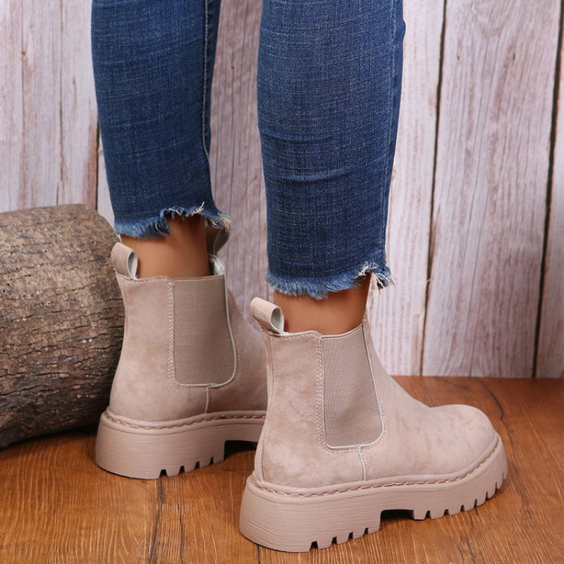 Women Solid Color Chunky Ankle Boots. Autumn Winter Platform Shoes