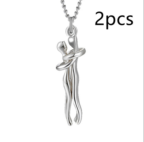 Love Hug Necklace Unisex Men Women Couple Clavicle Chain. Valentines Day Lover Gift