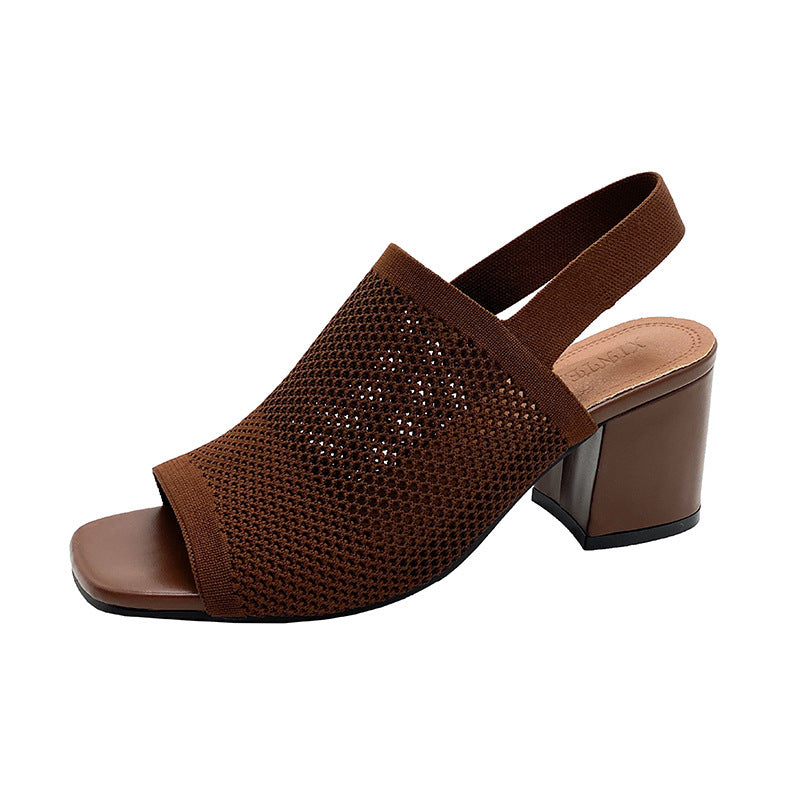 European And American Flying Woven Chunky High Heel Sandals For Women