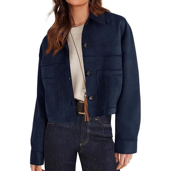 Women Faux Suede Short Jacket. Casual Lightweight Autumn Fashion
