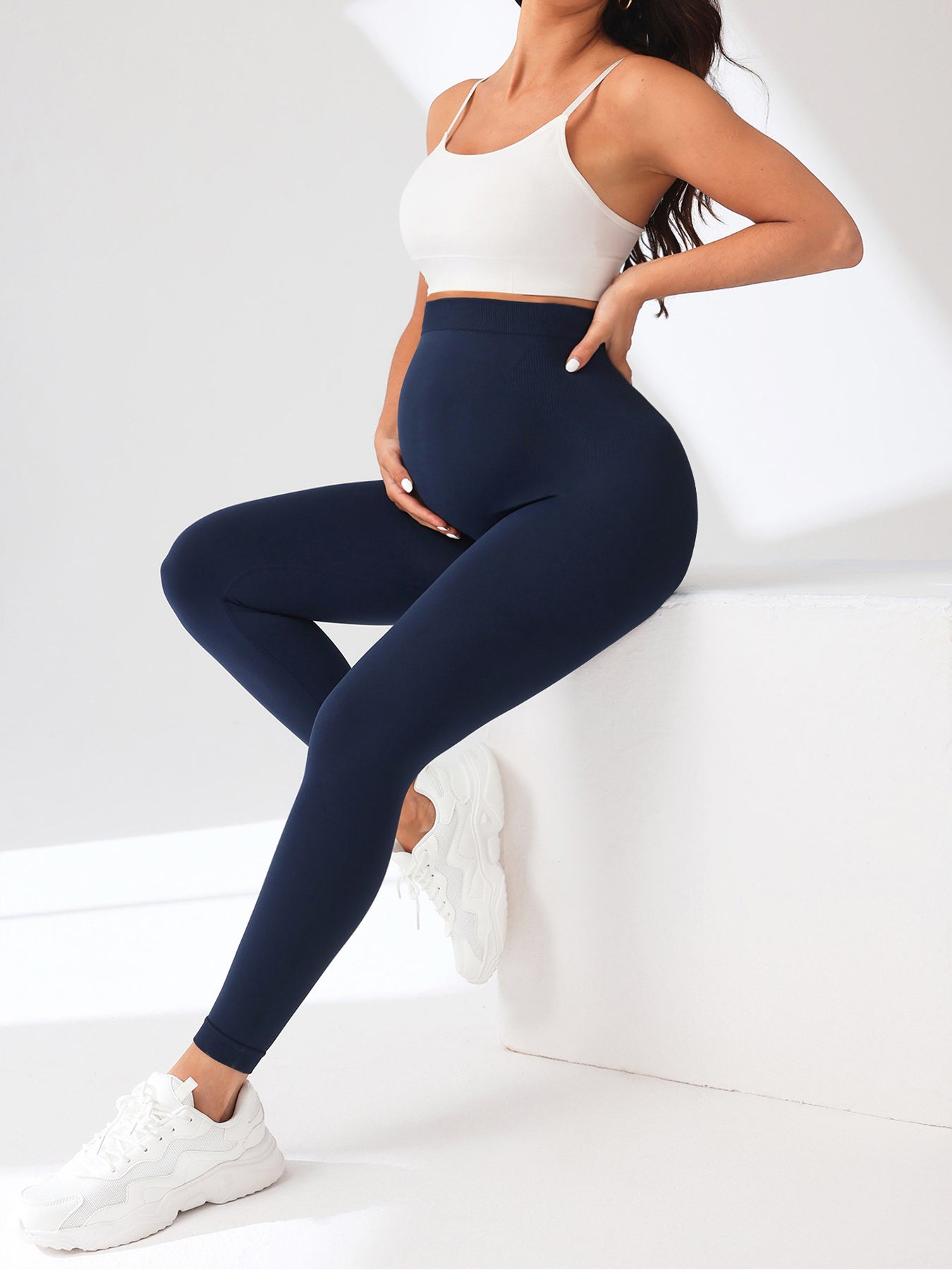 2 Pack  Maternity High-Waisted Seamless Yoga Pants - Tummy Support Fitness Leggings