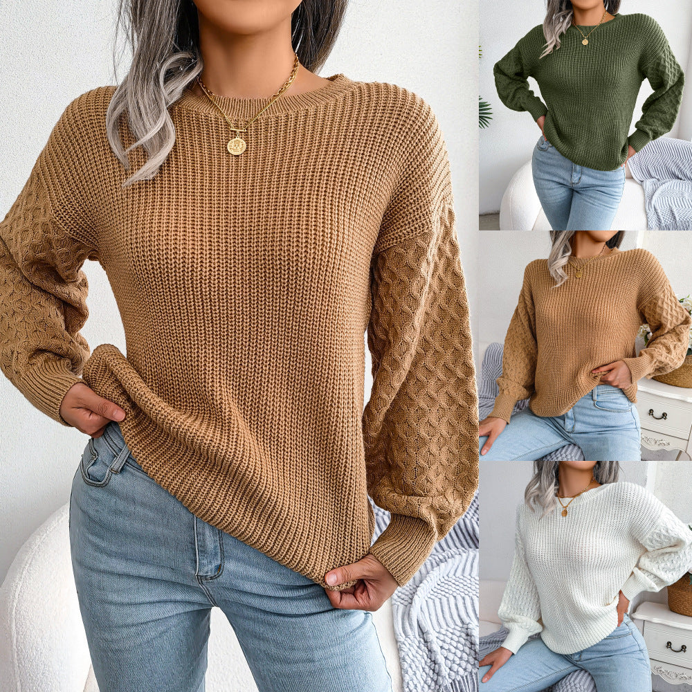Women Autumn/Winter Casual Lantern Long Sleeve Knitted Sweater.