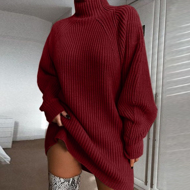 Solid Winter Warm Turtleneck Long Sweater Dress