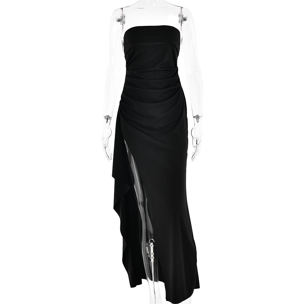 Strapless Split Long Summer Pleated Dress. Party Wedding Clothing