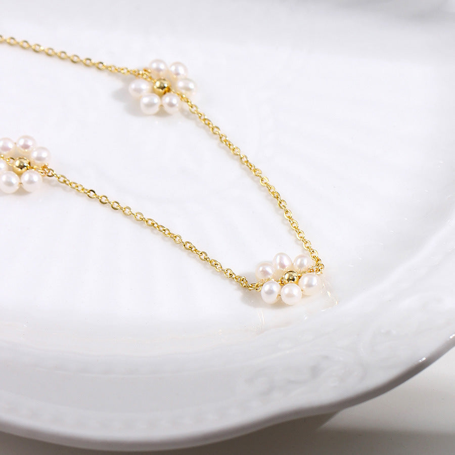 Pearl Flower Necklace Copper-plated Gold