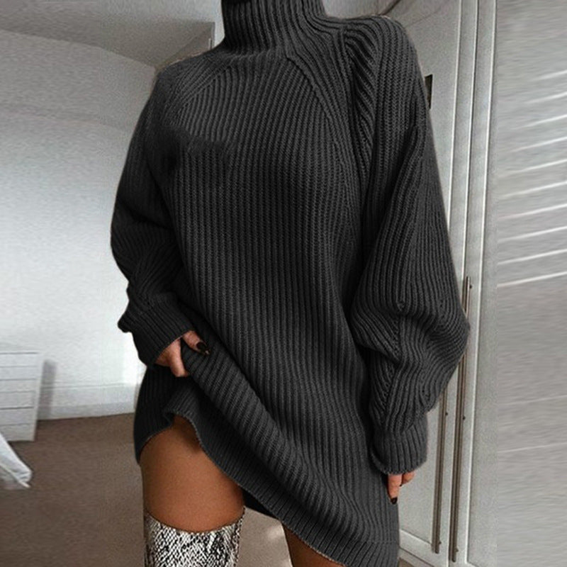 Solid Winter Warm Turtleneck Long Sweater Dress