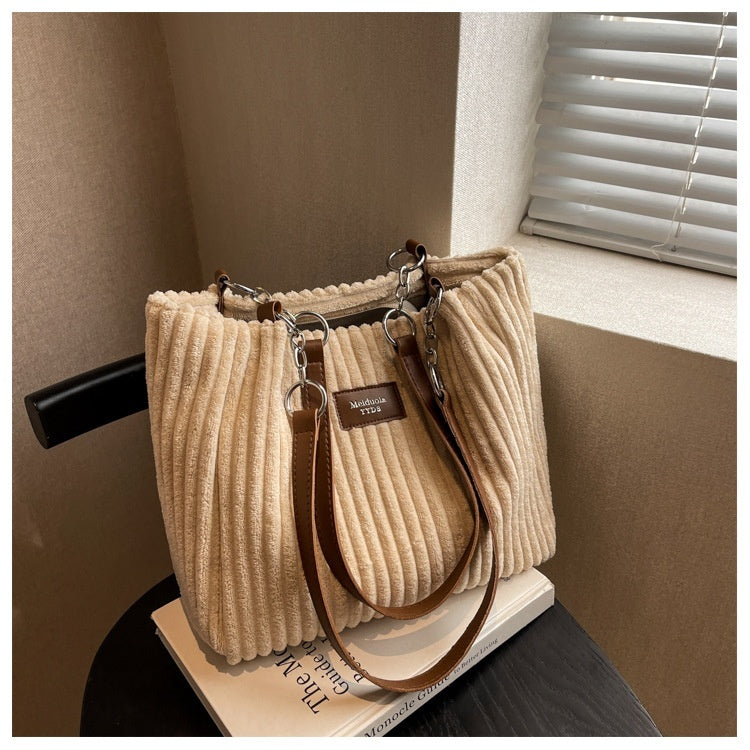 Retro Large Capacity Shoulder Zipper Tote Bag. Women's Handbag