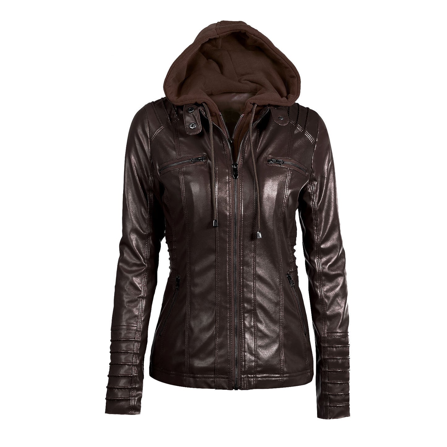 Hooded Faux Leather Jacket, Pu Leather Coat