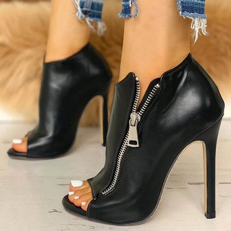Women Hollow Square Heel Office Shoes. Platform Breathable Boots